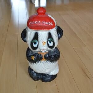 Vintage 60s Cookie Panda Cookie Jar Ceramic